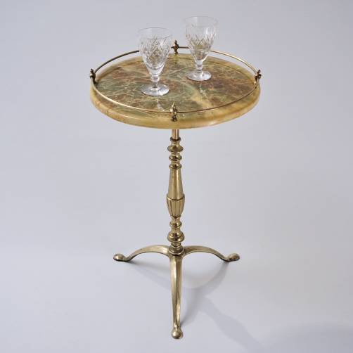 Vintage bistro wine side table, galleried, Neoclassical, marble effect resin & gilt bronze, 1940`s ca, French